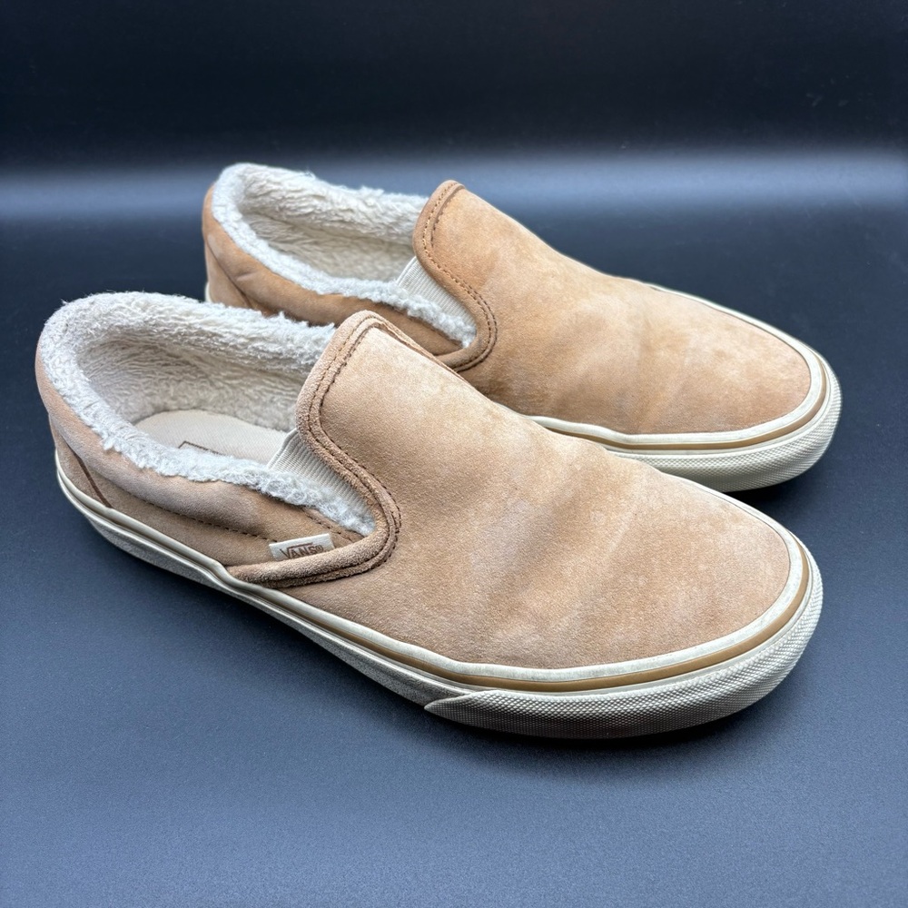 Brown suede Scotchgard Vans slip-on trainers, Unisex, Men’s Size 8, Women’s 9.5
